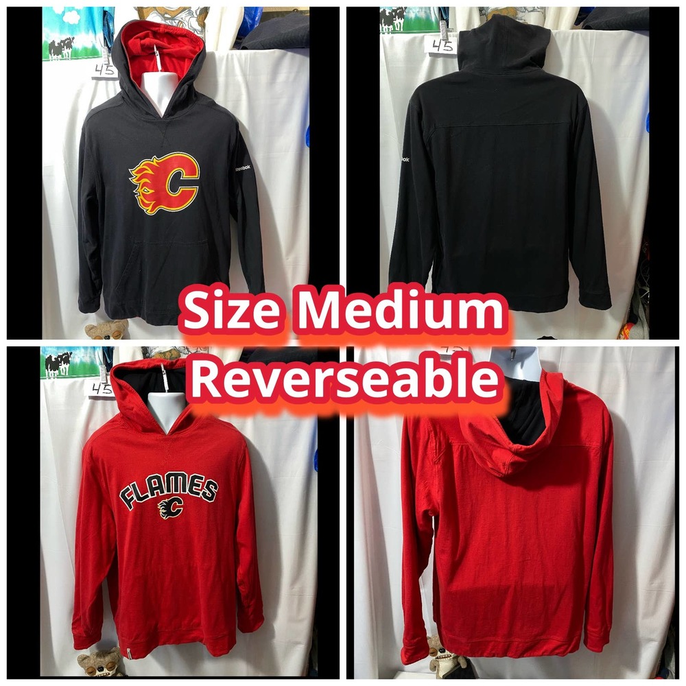 Calgary Flames Hoodie Mens M Black Red Hoodie NHL Hockey Reebok
